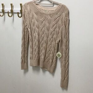 Beige Cable Knit spartina crewneck Sweater